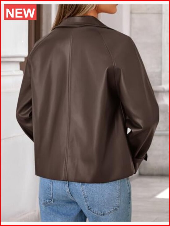 Faux Leather Jacket Oversized Button Motorcycle Coat Women's Outwear - Picture 3 of 6